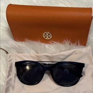 Tory Burch Navy Blue Sunglasses with Orange Case